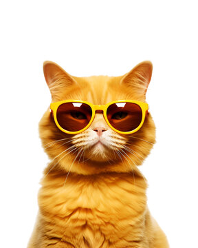 close-up photo of a cool cat posing wearing glasses and looking cool isolated on a white background © Breyenaiimages