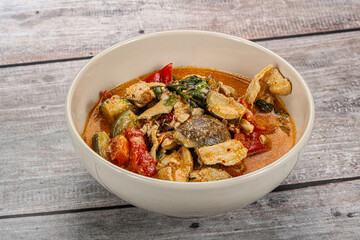 Thai red spicy curry with chicken