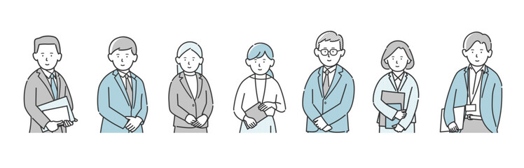 Fototapeta premium 会社で働くビジネスパーソンの上半身イラスト