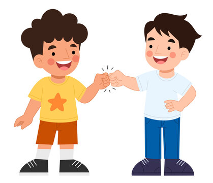 Illustration of boys meeting and giving high fives