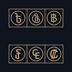 SET CURRENCY LOGO DESIGN, CURRENCY SIMBOL, ISOLATED BACKGROUND, CURRENCY IN CIRCLE