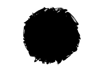 Grunge circle sticker hand drawn brush paint black