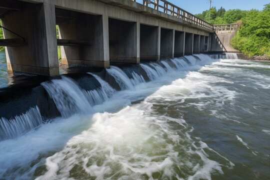 Dam with abundant water. Generative AI
