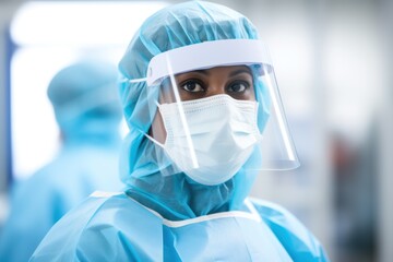 A medical worker in full personal protective gear, PPE suit. - obrazy, fototapety, plakaty