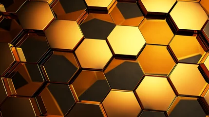 Fotobehang A geometric tessellation of metallic hexagons, creating a futuristic honeycomb matrix for modern designs © Alin