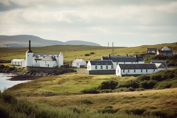 Fototapeta na wymiar Island distillery on Islay, Scotland. Generative AI
