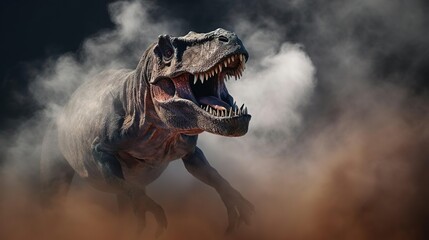 Tyrannosaurus T-rex dinosaur on smoke background
