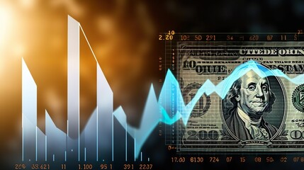 USD bill with raising sparkline chart Concept of Economy