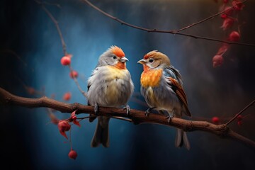 two birds sitting close on a branch