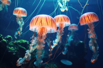 Fototapeta na wymiar Group of jellyfish floating in the water