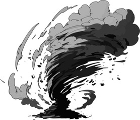 decorate scene action tornado  with dry ink in isolate white background for comic drawing lines generated with AI