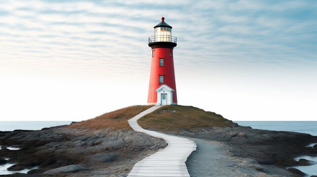 Responsible Beacon: A minimalist image of a lighthouse illuminating a responsible path, symbolizing guidance towards collective well-being