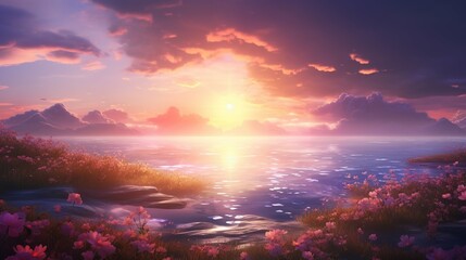 Fototapeta premium Mesmerizing wide angle sunrise. A breathtaking natural spectacle 