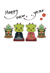 正座をする龍のキャラクターの2024年の年賀状素材