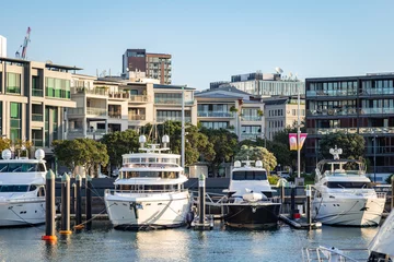 Fotobehang Viaduct harbour apartments and boats, Auckland, New Zealand © Stefan