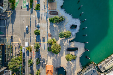 Aerial: top down view of auckland city waterfront, New Zealand © Stefan