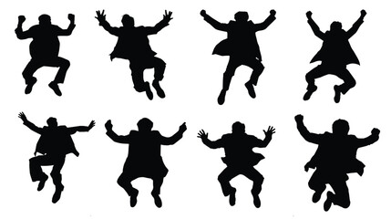 Silhouette of a man jumping on a white background.