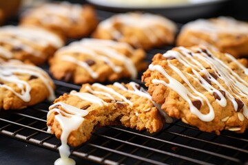 a close-up shot of homemade cookies on a cooling rack