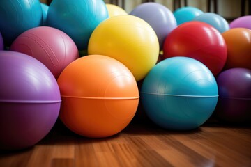 Naklejka premium a variety of colorful exercise balls stacked neatly
