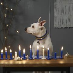dog celebrating Hanukkah, Jewish festival - generative AI
