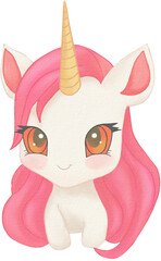 Unicorn cute cartoon character Watercolor PNG paper teture