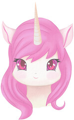 Unicorn cute cartoon character Watercolor PNG paper teture
