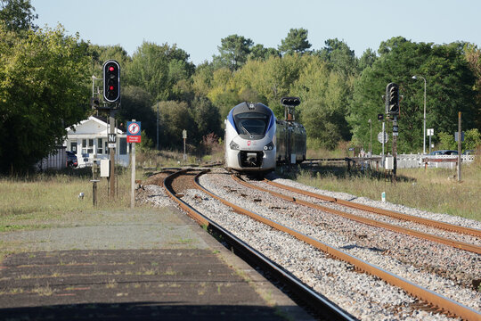 Saint-Mariens Saint-Yzan, France &ndash; septembre 2023 : passage d&rsquo;un TER Nouvelle-Aquitaine