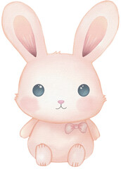 rabbit kawaii cartoon character watercolor PNG paper texture