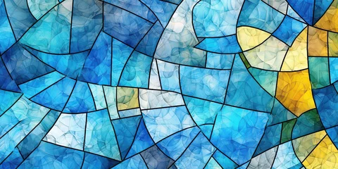 Stickers pour porte Coloré Stained glass surfaces in cool blue hues