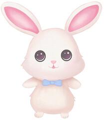 rabbit kawaii cartoon character watercolor PNG paper texture