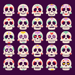 Fototapeta premium set of cute sugar skull icon, sugar skull, cute skull