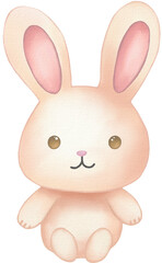 rabbit kawaii cartoon character watercolor PNG paper texture