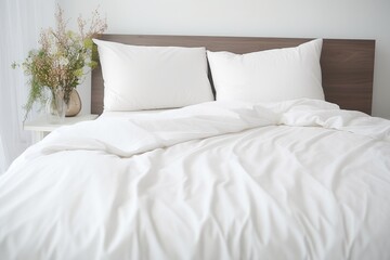 Fototapeta na wymiar a clean white bedsheet with two matching pillows
