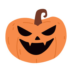 Cute Halloween Pumpkin Set. Smiling cartoon lantern faces. Helloween holiday characters in the shape of pumkin. Flat illustrations isolated on white background.