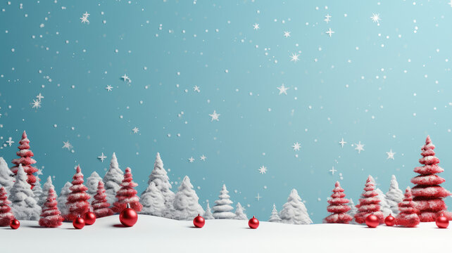 Weihnachten und Advent, Dekorativer Hintergrund mit Schneeflocken und Tannenb&auml;umen