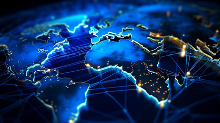 Fototapeta premium Unveiling the Digital Horizon,Technology Background, Global Data Connection, Earth View, and Fiber Networking