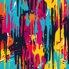 Abstract pattern of graffiti-inspired drips and splatters in vibrant hues, urban art vibes