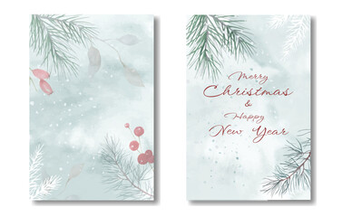Watercolor Christmas backgrounds set. Hand drawn illustration isolated on white. Vector EPS.