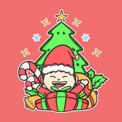 Cute christmas gift box illustration collection vector