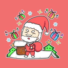 Cute santa claus christmas gift box illustration collection vector