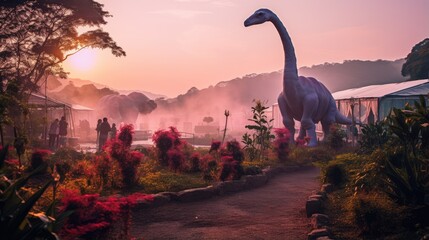 big brontosaurus in jungle - obrazy, fototapety, plakaty