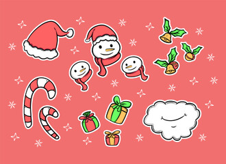 Cute christmas sticker illustration collection vector