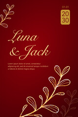 Luxurious dark red invitation with gold leaf