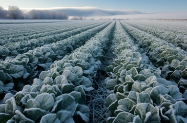 Frozen field cabbage. Green farm. Generate Ai