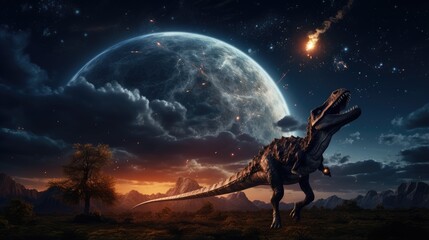 Obraz premium dinosaur looking meteorit fall