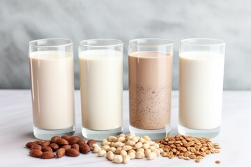 different types of milk alternatives almond, soy, oat