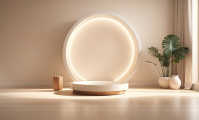 Empty Modern Room with Stage and Plant, using Generative ai