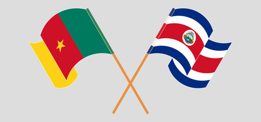 Crossed flags of Cameroon and Costa Rica. Official colors. Correct proportion