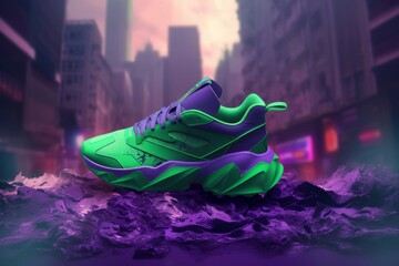 Green violet sneakers sport. Fashion people. Generate Ai