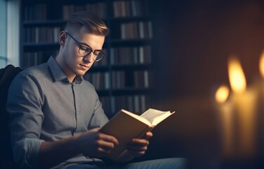 Guy reading book. Male student read. Generate Ai
